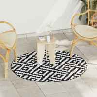 vidaXL Alfombra de exterior ARAKIL negra Ø120 cm PP en color Negro/Diseño cuadrado/naranja y blanco y más - details 1