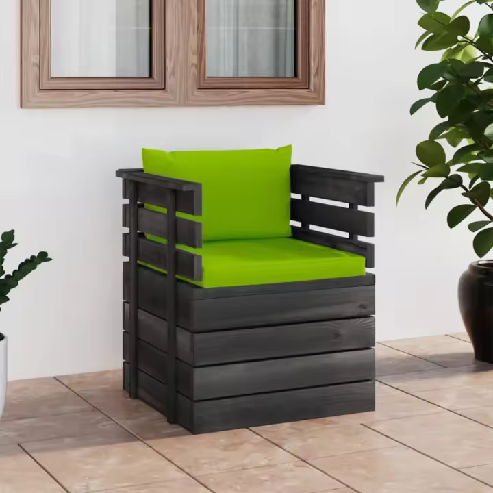 vidaXL Sillón de jardín con cojines madera de pino en color Rojo/Antracita/Taupé y más | acolchados duraderos para sofás de jardín terraza exterior - 1