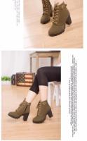 Botas De Tacón Alto Para Mujer Primavera/Otoño Calidad Superior Con Cordones Moda Europea Botines Con Cierre De Cremallera Material PU Tacón Cuadrado Apto Para Adultos - details 7