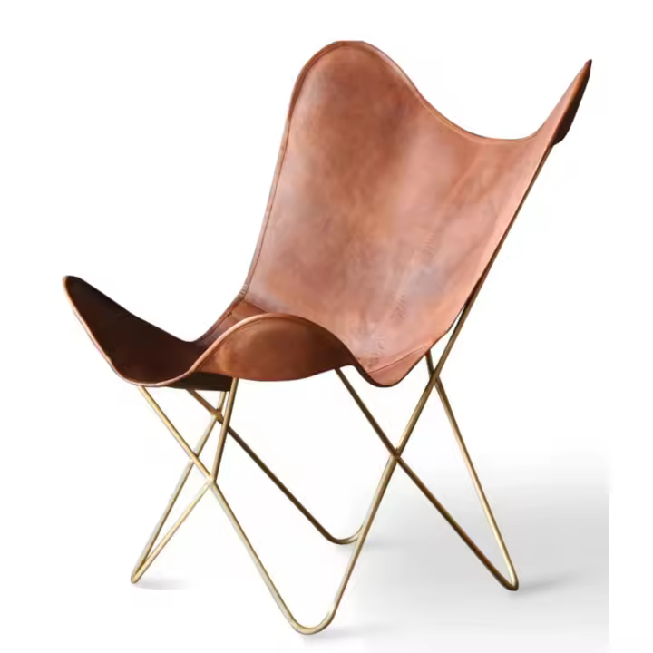 Hecho Mano Vintage Buffalo Cuero Mariposa Silla Salón Modern Acento - 1