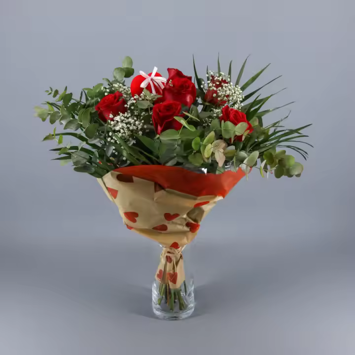 Ramo de 9 Rosas Naturales para San Valentín con Tarjeta Personalizada y Conservante - 1