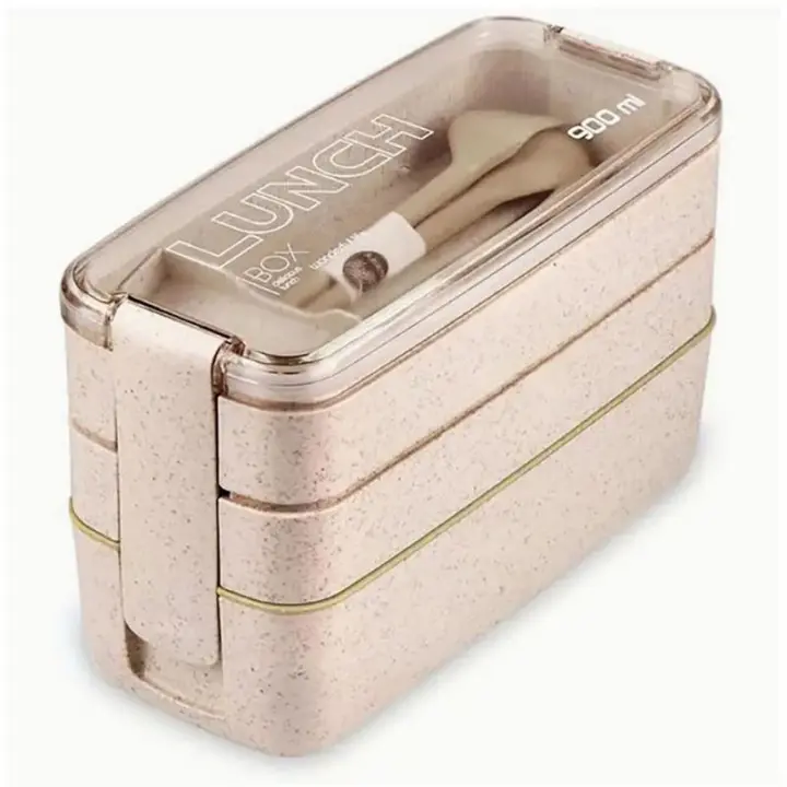 1 juego de caja Bento 3 en 1, 900 ml con compartimentos y utensilios, rosa - 1