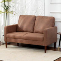 HOMCOM Sofá de 2 Plazas, Tapizado en Microfibra, Sofá Moderno con Patas de Madera, Reposabrazos, para Salón, Dormitorio, Oficina, Sala de Estar, 130x78x85 cm, Marrón - details 1