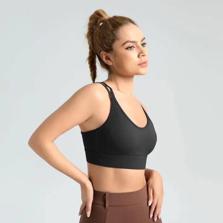 Sujetador deportivo con espalda cruzada, tirantes dobles, push-up, botón trasero, sujetador de yoga push-up - 1