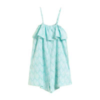 Mono niña verano Petit Alo – Tirantes regulables, volante, estampado rombos turquesa, 100% viscosa - details 0