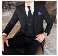 Traje De Boda Invernal Con Rayas Tres Piezas Vestido Y Pantalones Moda Negocios Atractivo Traje Casual Para Celebraciones - details 22