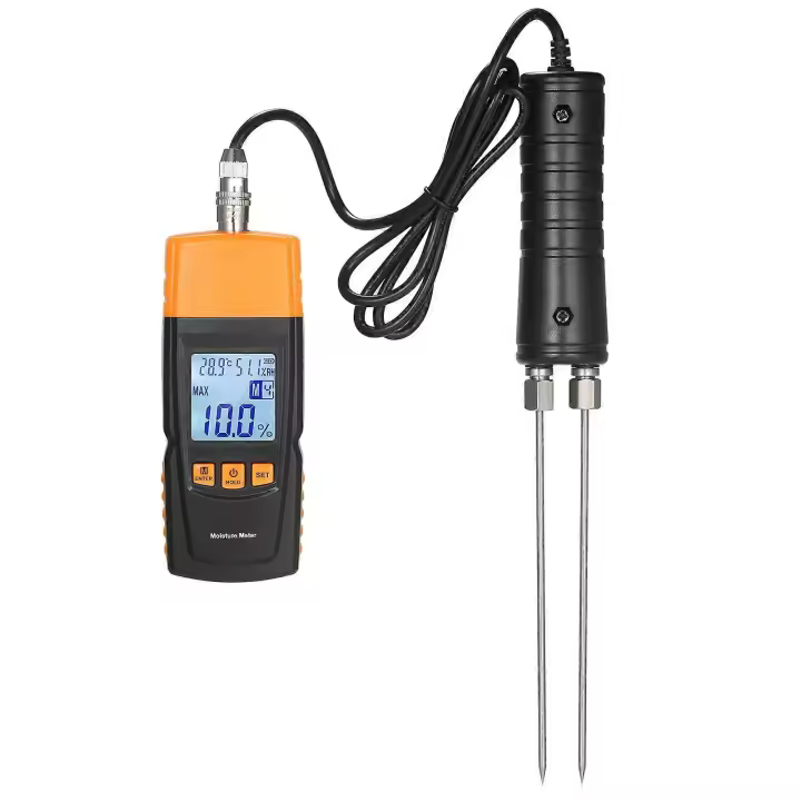 3-in-1 Digital Wood Moisture Meter Firewood Water Content Analyzer Ambient Temperature+Humidity+Wood Moisture Tester with Extra Long Probe for Woodwor - 1