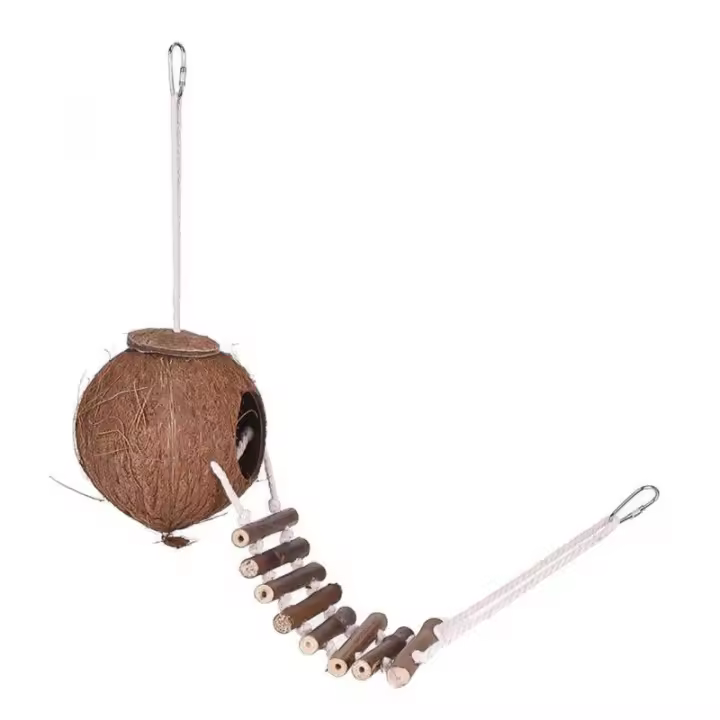 Jaula De Pájaro Con Casa Colgante Para Mascotas Herramienta De Juguete Para Cría De Pájaros Hecho De Fibra De Coco Natural Nido De Pájaro - 1