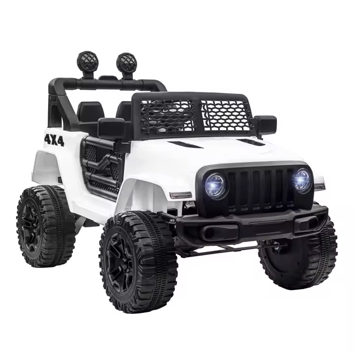 HOMCOM Coche Eléctrico para Niños de +3 Años Vehículo Todoterreno de Batería 12V con 2 Motores Control Remoto 2,4G Faros Bocina Velocidad Ajustable Carga 30 kg 100x65x72 cm Blanco - 1