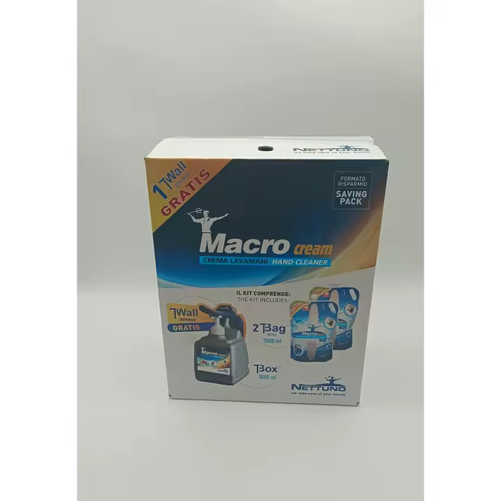 Macrocream Kit Ahorro 9000ml 3.000 LAVADOS Crema lavamanos con micropartículas de origen vegetal Nettuno Dispensador Gratis QUITAGRASA ELIMINA LA GRASA .RYA - 1