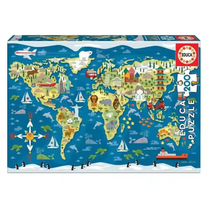 Puzzle Infantil 200 Piezas Mapamundi Sean Sims Educa 19292 - 1