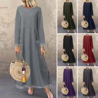 Vestido De Crochet De Encaje Otoño ZANZEA Invierno Para Mujer Sudadera Con Capucha Manga Larga Suéter Pullover De Fleece Sundress De Cuello Redondo Longitud Hombros - details 1
