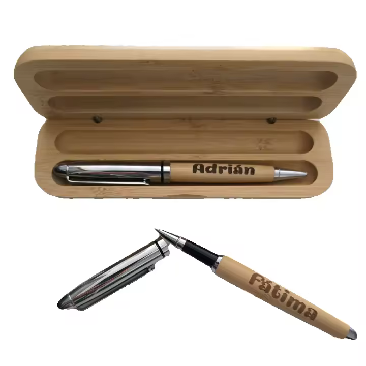 ✨ Juego de Bolígrafos de Acero y Bambú con Estuche Grabado a Láser – Elegancia y Personalidad en un Regalo Único ✨ - 1