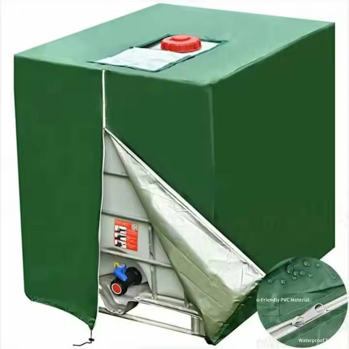 1000L Tank Tarpaulin, IBC Rainwater Tank Sunscreen Tarpaulin, Anti-UV Dustproof, Protective Cover, Green Protective Tarpaulin (116 x 100 x 120 cm) - 1