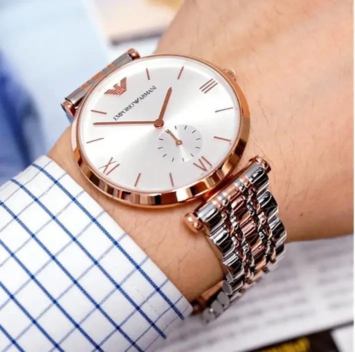 Relojes Hombre Emporio Armani-Emporio Armani retro esfera de plata de dos colores de la banda de acero Reloj de los hombres AR1677 - 1