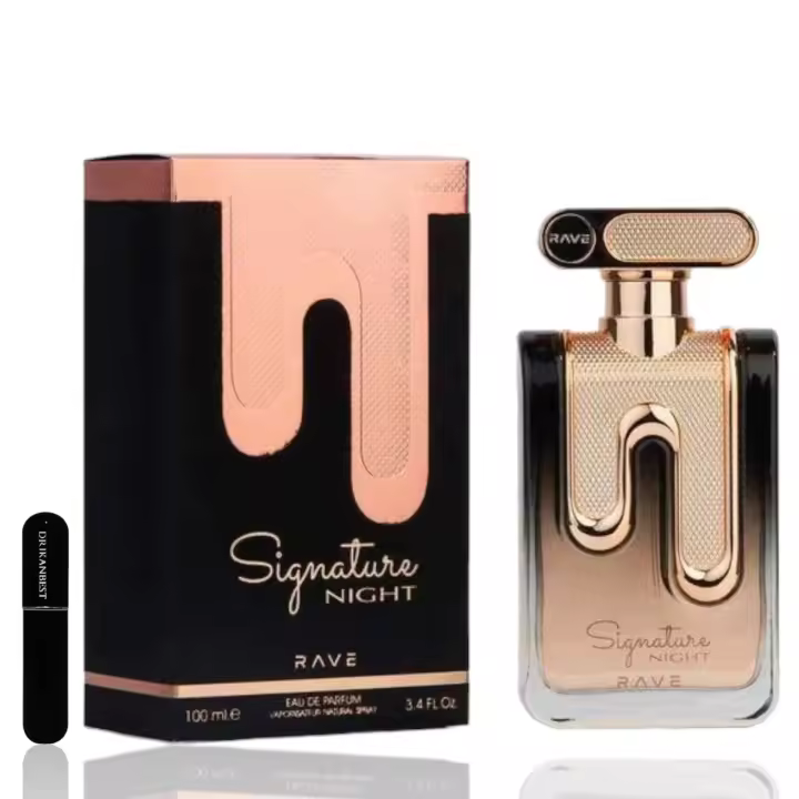 Perfume Signature Night-Rave by Lattafa 100ml (ORIGINAL) Eau De Parfum Mujer+Regalo Atomizador DRIKANBEST recargable 5ml - 1