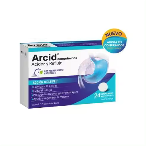 Faes Farma - ARCID 24 COMPRIMIDOS MASTICABLES SABOR NARANJA - Alivio Rápido Acidez Estomacal - 1