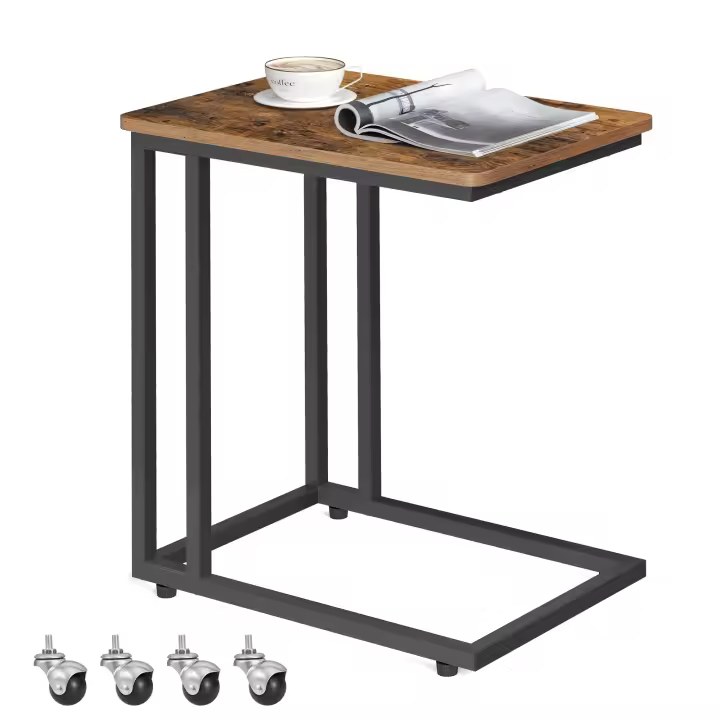 Mesa auxiliar moderna con ruedas y pies ajustables, ideal para dormitorio, fácil de montar, marco de acero, en blanco crema o negro ébano - 1