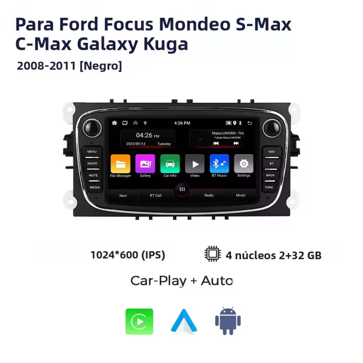 MEKEDE Radio De Coche Con Carplay GPS Navegación Para Ford Focus S-Max Mondeo Galaxy C-Max Estéreo Multimedia MP5 Sin CD Touch Screen 7 Pulgadas - 1