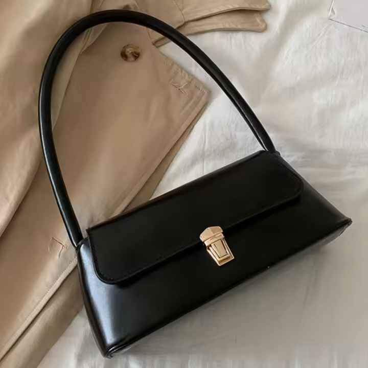 Bolso De Hombro Para Mujer Estilo Retro Tendencia PU Cuero Sólido Color Simple Bolso De Comunicación Con Manija Portátil Bolsos Casual - 1