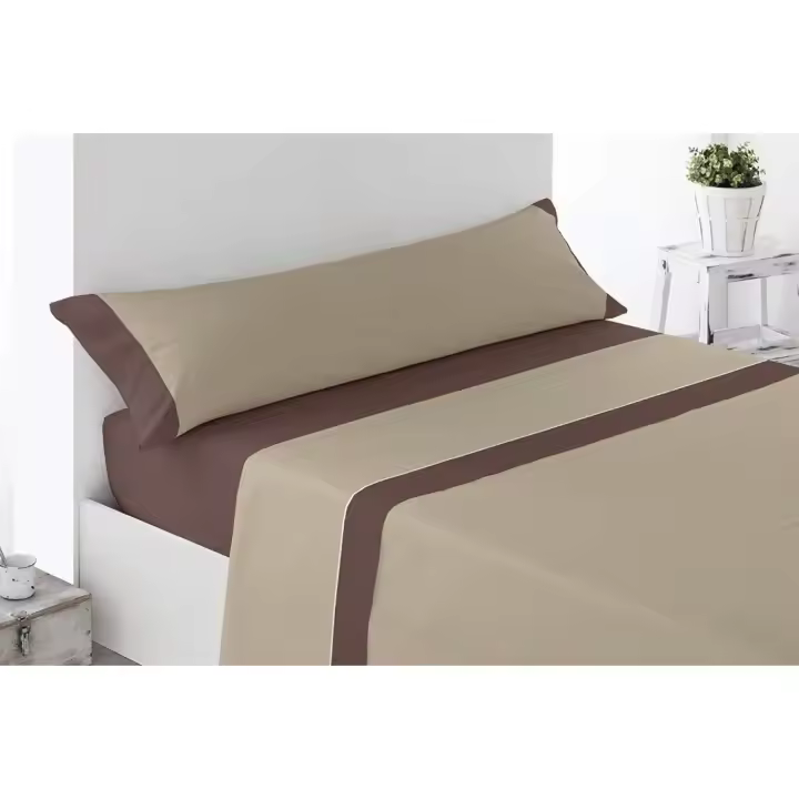 ANGAMA TEXTIL - ⭐​ Juego de Sábanas de Verano Beig y Chocolate - Microfibra Transpirable - Angama Textil - Cama  - 3 Piezas, Compuesto por Sábana bajera ajustable, Sábana encimera suave + Una funda de Almohada - Extra Suaves Bicolor. - 1