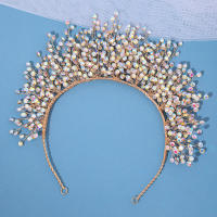 Diadema De Boda Con Perlas Y Cristales Para Mujer Joyería De Cabello Tiara Dorada Accesorios De Cabello Flor Headdress Ornamento - details 1