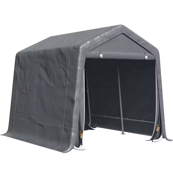 Outsunny Carpa de Jardín Exterior para Herramientas Bicicletas 2,8x2,4x2,4 m Cobertizo Exterior con 2 Puertas con Cremallera Impermeable Anti-UV Carpa para Jardín Gris - 1