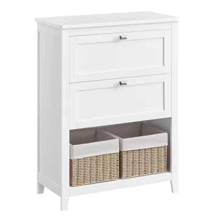VASAGLE Mueble de Baño, Armario de Baño, 2 Cajones con un Juego de Divisor Regulable, 2 Cestas, Aparador, 30 x 60 x 80 cm, Blanco Nube - 1