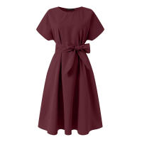 Vestido ZANZEA De Verano Para Mujer Con Manga Corta Estilo Casual Elegante A-Line Vestido De Fiesta Trabajo Sundress De Rodilla Largo Con Cinturón Decorativo - details 6