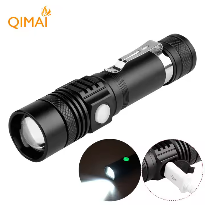 Linterna T6 de luz potente con zoom telescópico, mini linterna recargable por USB, reflector de emergencia para exteriores - 1