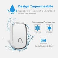 Timbre inalámbrico, IP44 Dua Resistant, éxito de 300 m, indicador LED, 1 transmisor Y 2 receptores, 5 grados de Volumen ajustables, 36 melodías - details 2