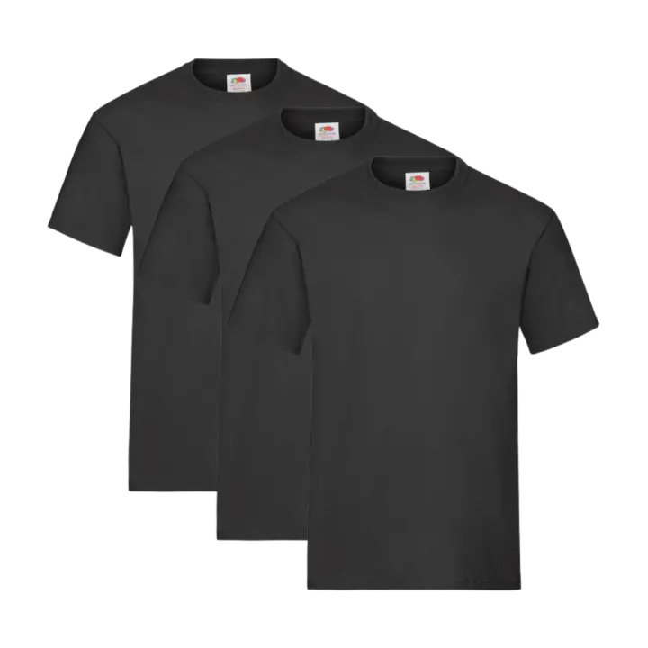 Fruit of the Loom Heavy Cotton - Camiseta Manga Corta para Hombre (Pack de 3 unidades) - Negro - 1