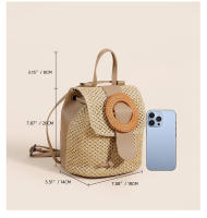 Mochila De Paja Estilo Feminino Para Verano Bolso De Hombro Viaje Playa Hecho a Mano Para Mujer Regalo Material Principal Poliéster - details 4