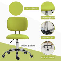 Vinsetto Silla de Oficina sin Brazos Silla de Escritorio Giratoria Tapizado de Tela con Altura Ajustable Estilo Moderno Carga 120 kg 48x53x80-90 cm Naranja/Verde - details 4