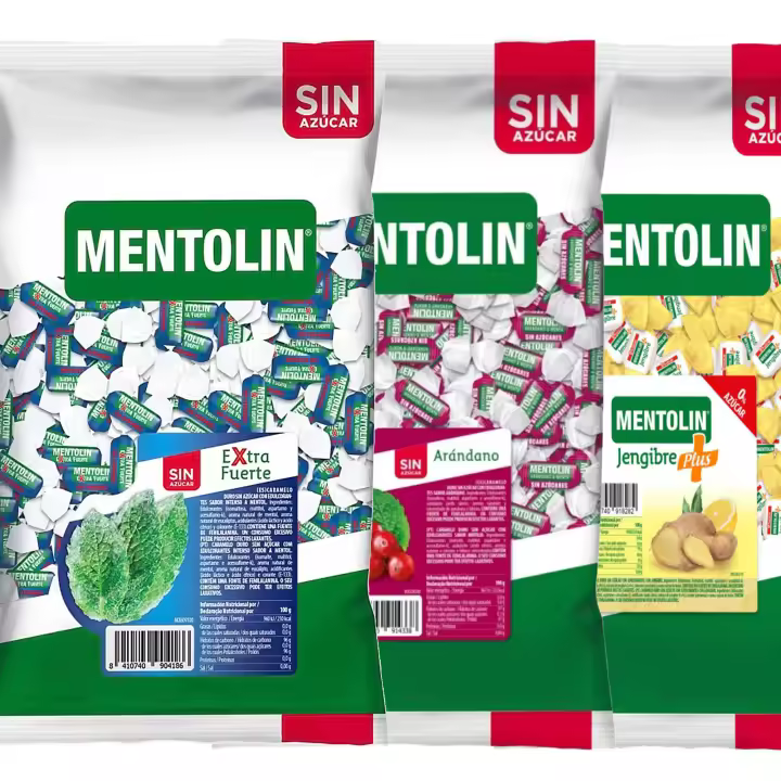 MENTOLIN PACK 3 Kg caramelos sin azúcar garganta Extra Fuerte & Arandano & Plus Jengibre - 1