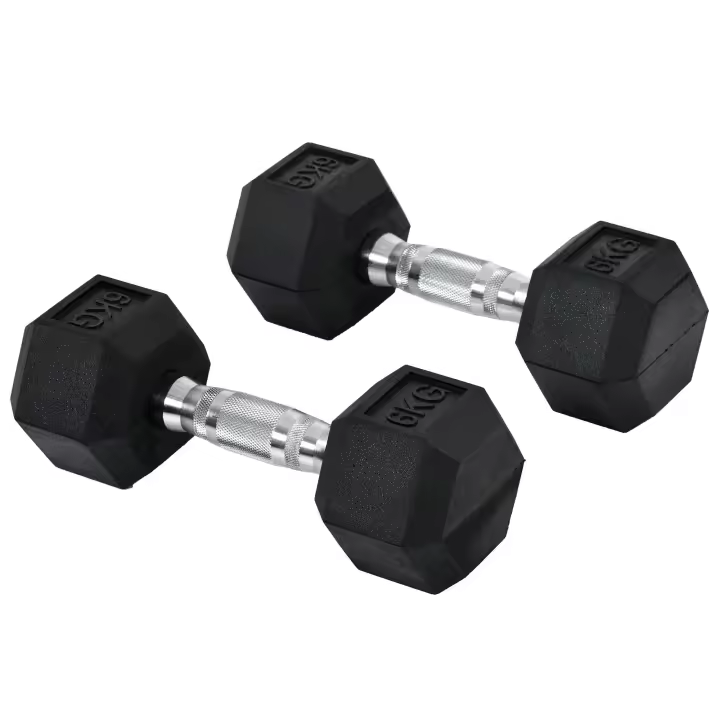 HOMCOM Juego de Mancuernas de 6kg con Barra de Conexión Metálica y Cabeza Hexagonal Juego de Pesas 12kg Total para Entrenamiento en Casa Gimnasio Oficina Negro y Plata - 1
