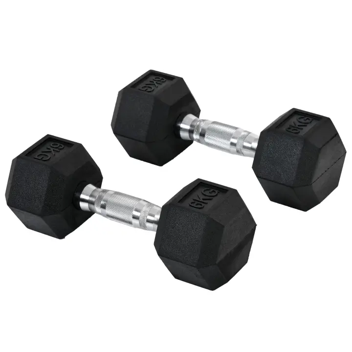 HOMCOM Juego de Mancuernas de 6kg con Barra de Conexión Metálica y Cabeza Hexagonal Juego de Pesas 12kg Total para Entrenamiento en Casa Gimnasio Oficina Negro y Plata - 1