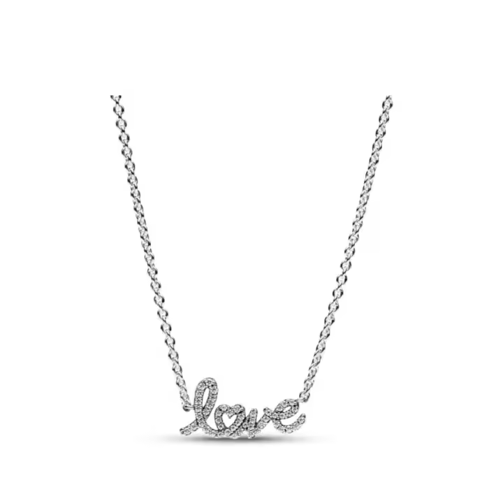 Pandora Collar de clavícula con un brillante amor escrito a mano, exquisito regalo 393076C01, 45 cm - 1