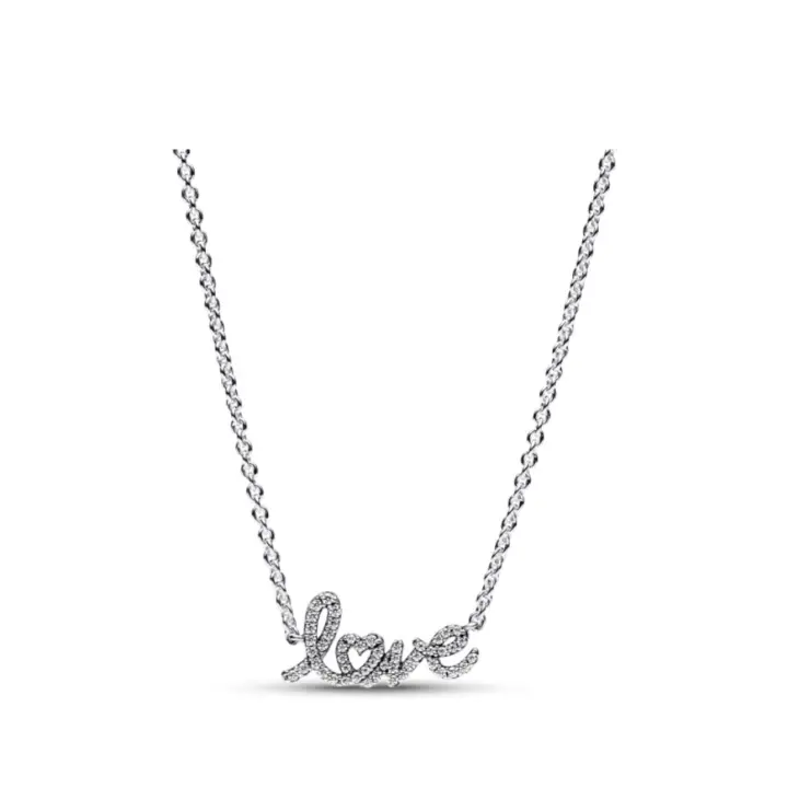 Pandora Collar de clavícula con un brillante amor escrito a mano, exquisito regalo 393076C01, 45 cm - 1