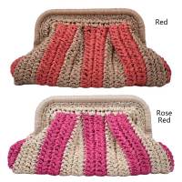 Bolso De Noche Hecho a Mano De Paja Bolso De Mano Estilo Casual Con Patrón Rayado Bolsa De Viaje Para Fiesta Y Vacaciones - details 8