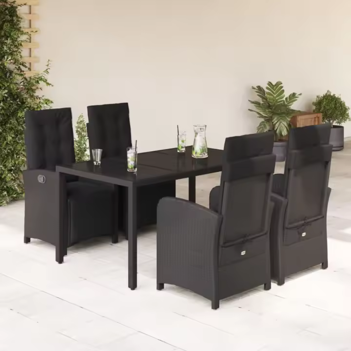 vidaXL Set de muebles jardín 5 pzas con cojines ratán sintético negro - 1