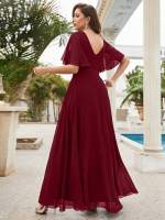 Vestido De Novia Sastre Unithorse Elegante Con Encaje Y Mariposa En Manga Chiffon Para Damas De Honor V-Neck Largo Al Piso - details 6