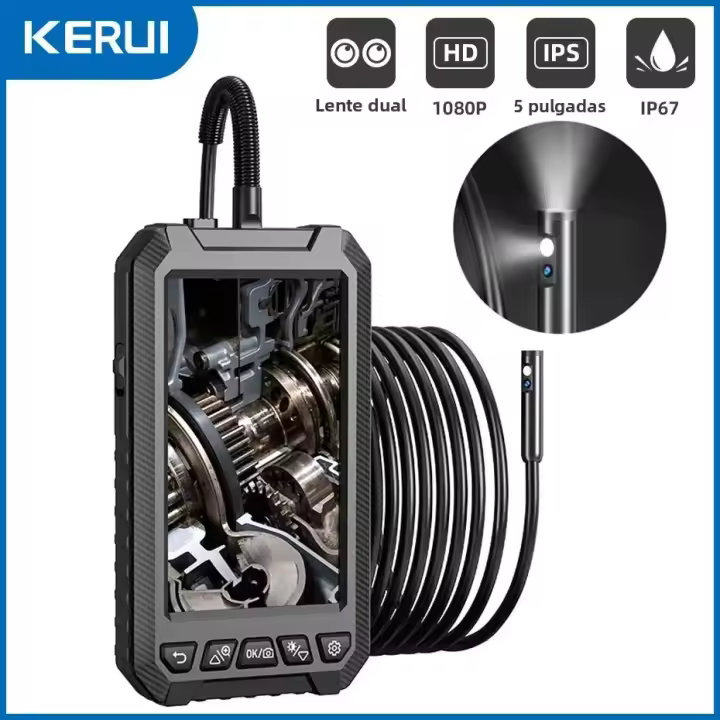 Cámara De Endoscopia Industrial KERUI Dual & Triple Lente Con Pantalla LCD De 5'' Inspección Mini Cámara 1080P Digital Impermeable Para Automóvil - 1