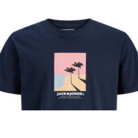 Jack & Jones SS25 Hombre Pack 2 Camisetas de Algodón Mod JORCALIFA en color Arabian y Navy Blazer logo estampado Moda Casual Informal REF 286108 - details 5