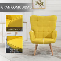 HOMCOM Butaca de Salón Moderna Sillón con Respaldo Alto Reposabrazos Tela de Lino y Patas de Madera de Haya para Comedor Cocina 71x76x101 cm - details 3