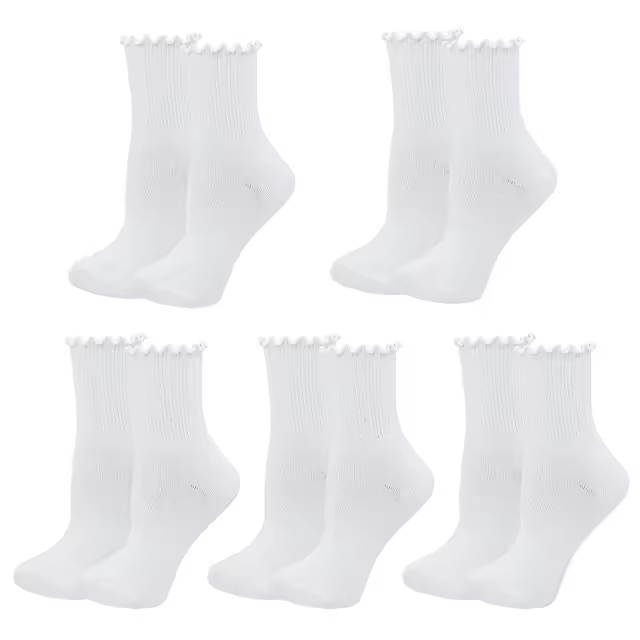 5 Pares De Calcetines De Pies Con Volantes Para Mujer En Color Negro Y Blanco Calcetines De Tobillo Divertidos Y Lindos Algodón Transpirable Moda Calcetines De Pierna Completa - 1