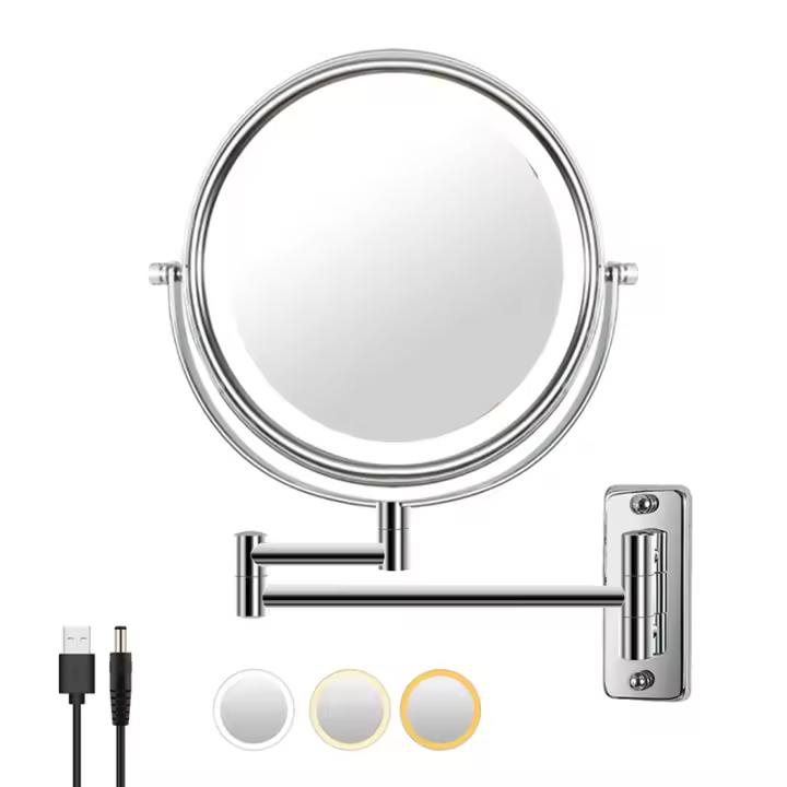 Espejo de Aseo Montado en la Pared con Extensión y Lámpara 1/10X Magnificador 8 Pulgadas con 3 Temperaturas de Color Para Piel Normal Producto Orgánico para Cuidado de la Piel - 1