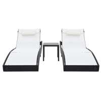 vidaXL Tumbonas con mesita 2 unidades ratán sintético textilene Marrón y negro, Negro, Negro y blanco Sillas de Exterior Ideal para jardín, playa, piscina, terraza Tumbona Piscina Tumbonas Playa Tumbonas Jardín Exterior - details 2