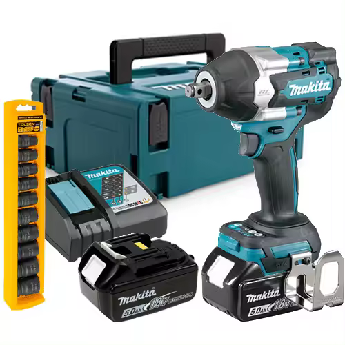 MAKITA - Llave Impacto 18V 700Nm 1/2" DTW700RTJ  + baterías de. 5.0Ah +  cargador +  maletín y juego de vasos de impacto. - 1