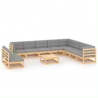 VIDAXL 3076919 conjunto de muebles para jardín fabricados en madera robusta con cojines color gris vida xl - 1